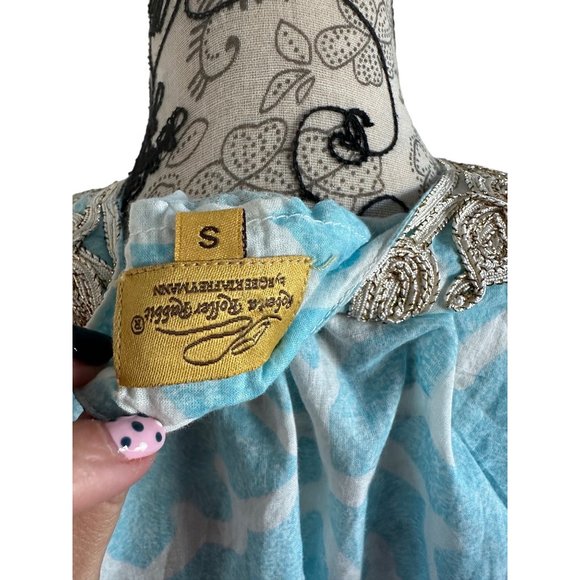 ROBERTA ROLLER RABBIT Blue Gold Scroll Detail Tunic Blouse Size Small - Picture 6 of 6